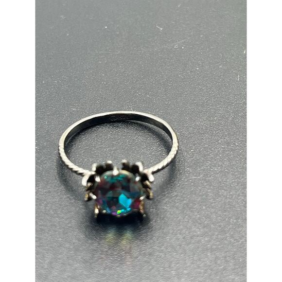 FJ Fragrant Jewels Black Sterling Round Blue CZ Stone Spider Prong Ring Sz 9.5 - Picture 6 of 8